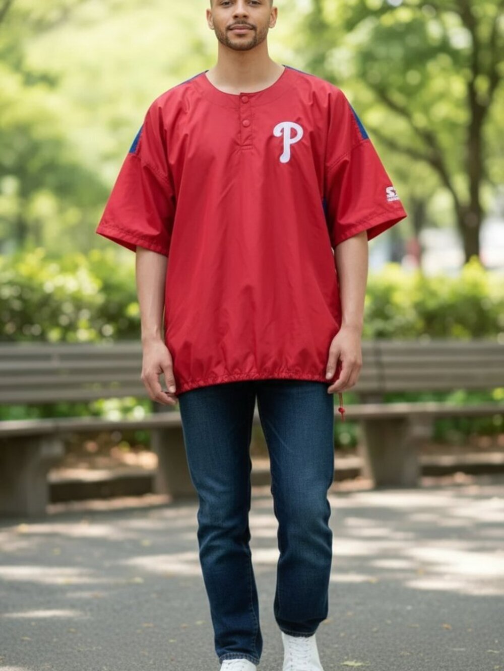 Starter Phillies Vintage Diamond Collection Pullover Jacket Red Mens XL